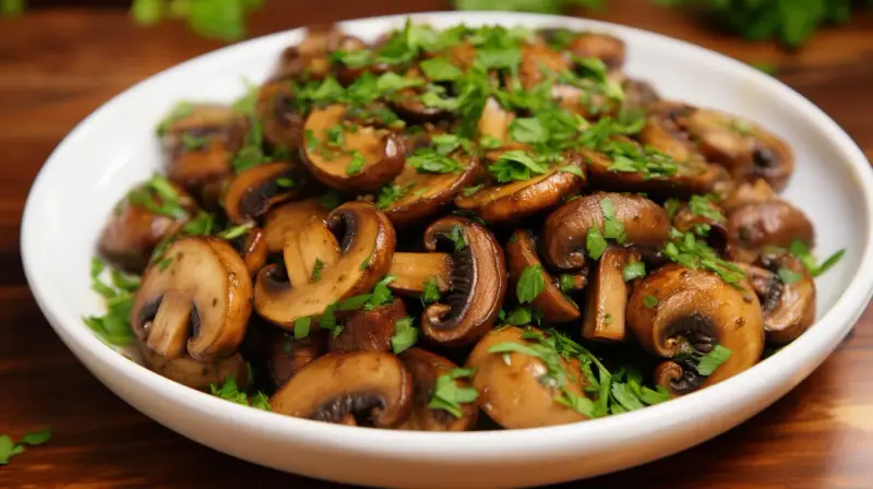 Champignons de Paris sautés, parfaits pour une recette facile et savoureuse. Garnis de persil frais.